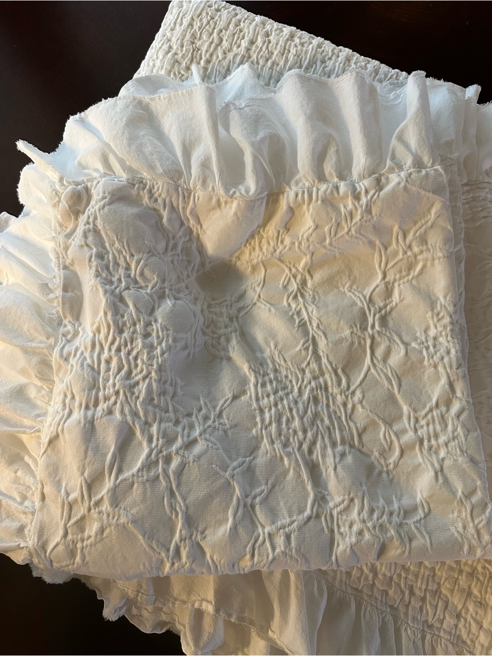 White Ruffled Textured Queen Coverlet - Picture 2 of 3